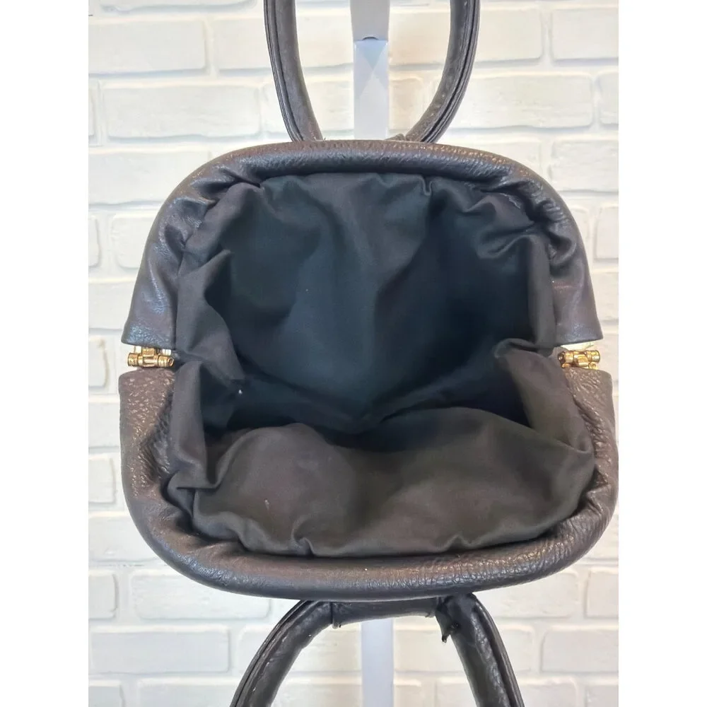 Black Pebbled Leather Frame Handbag